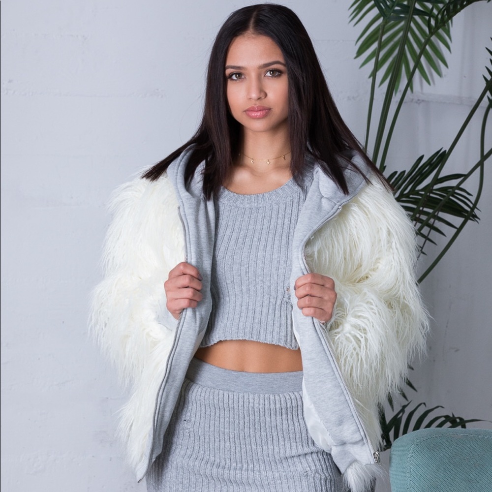 Ivory Hooded Fur Coat